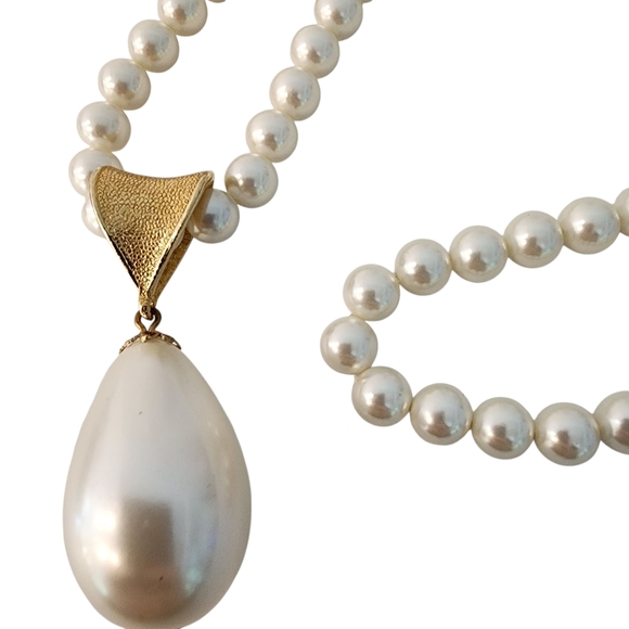 Vintage Sarah Coventry pearl necklace with pearl pendant teardrop gold - Picture 8 of 16